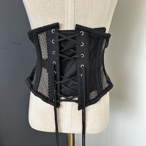 Alter Ego Lace Up Black Corset Waist Undercut Trainer Boned Mesh - Picture 6 of 11